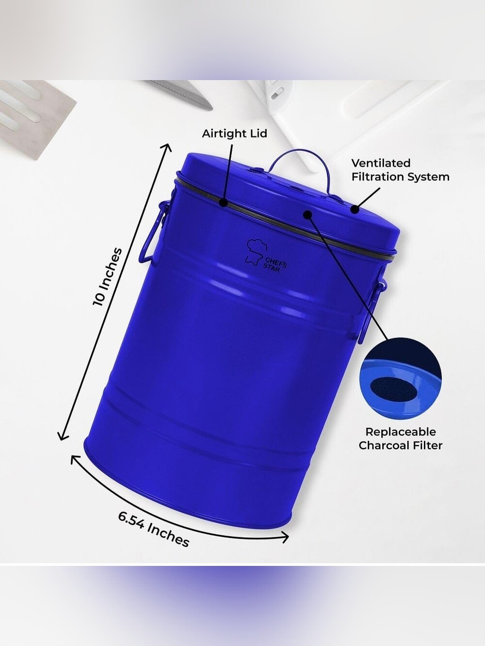 NWT Chef’s Star Indoor Kitchen Compost Bin Blue Gal Food Waste Pail Odor Control - Picture 2 of 11